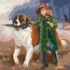 Girl And Dog in Rainy Day paint by numbers