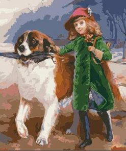 Girl And Dog in Rainy Day paint by numbers
