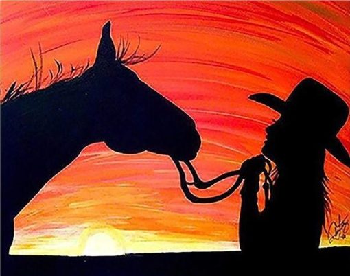 Girl And Horse Silhouette paint by numbers