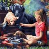 Girl Feeding Dogs paint by numbers