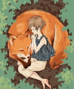 Girl Sleeps on a Fox paint by numbers
