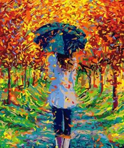 Girl Strolling autumn paint by numbers