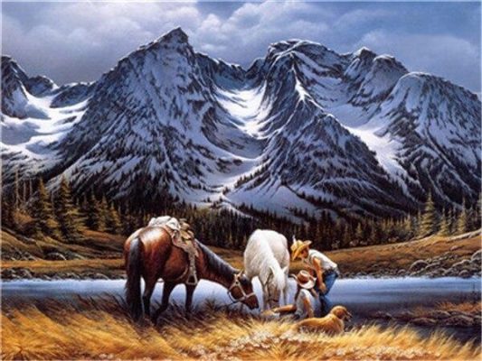 Horses In Mountains paint by numbers