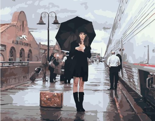 Lady waiting Train paint by numbers