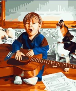 Little Boy Holding Guitar paint by numbers