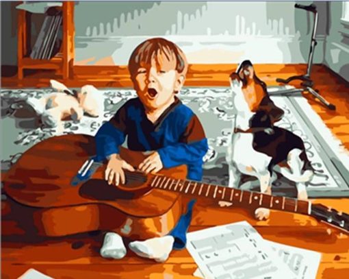 Little Boy Holding Guitar paint by numbers