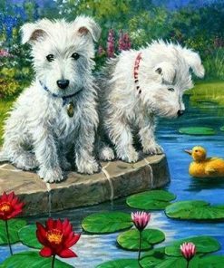 Pups on a Lake paint by numbers