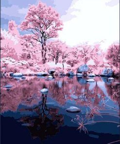 Reflection of pink woods paint by numbers