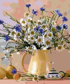 Blue White Flowers - DIY Paint By Numbers - Numeral Paint