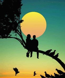 Couple On Tree Silhouette paint by number