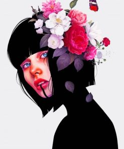 Flowers On Girl Head Art paint by numbers