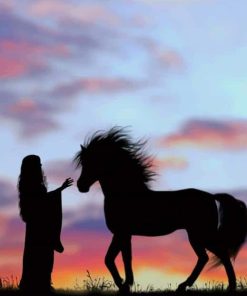Girl With Horse Silhouette paint by number