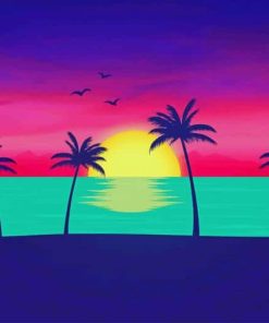 Palm Trees Sunset paint by number