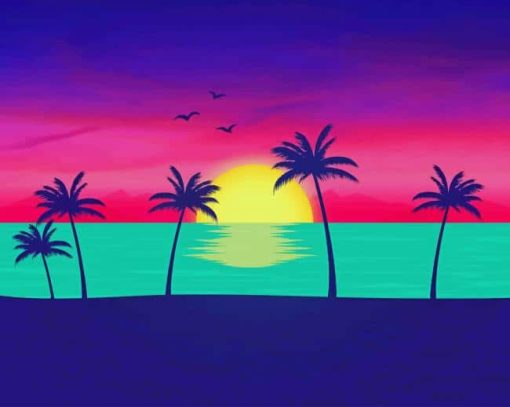 Palm Trees Sunset paint by number