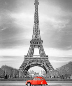 Red Car In Eiffel Tower paint by numbers