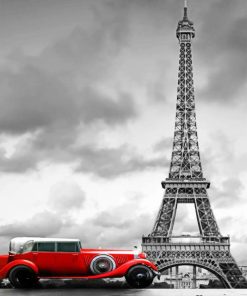 Red Car In Paris paint by numbers