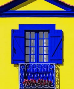 Aesthetic Blue And Yellow House paint by numbers