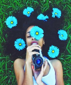 Blue Flowers On Girl Photography paint by numbers
