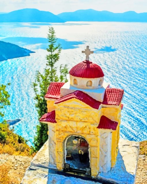Kefalonia Church Greece paint by numbers