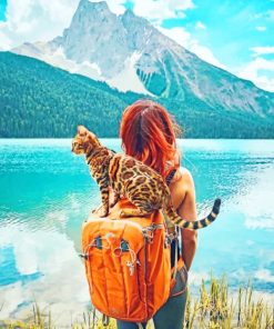 Lady And Cat In Yoho National Park Of Canada paint by numbers