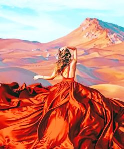 Lady Wearing Flowy Dress In Desert paint by numbers