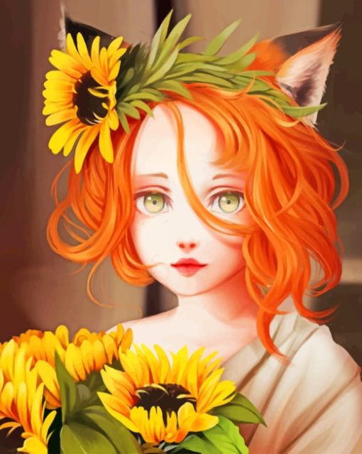 Pretty Sunflowers Girl paint by numbers