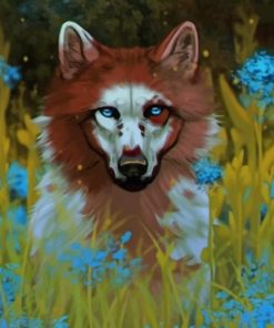 Wolf dog And Flowers paint by numbers