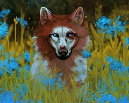 Wolf dog And Flowers paint by numbers