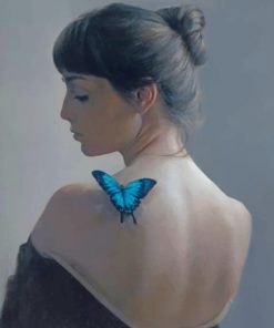 Aesthetic Woman And Blue Butterfly Paint by numbers