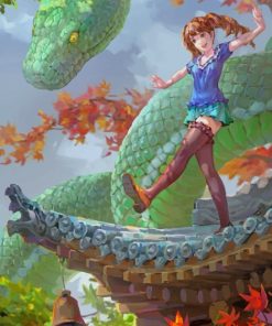 Anime Girl And Green Snake Paint by numbers