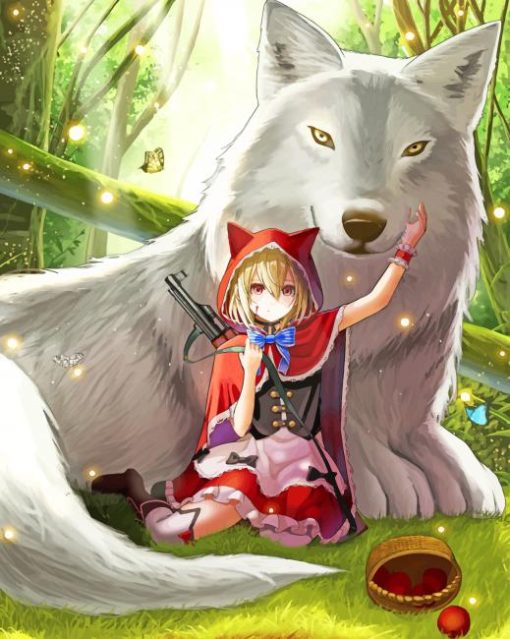 Anime Girl And Big Wolf paint by numbers
