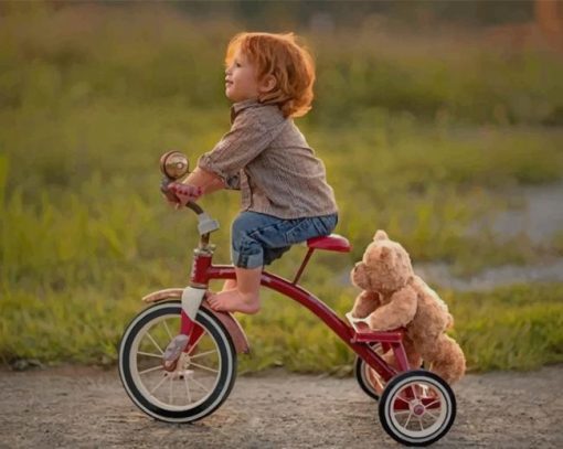 Baby Cyclist With His Teddy Bear paint by numbers