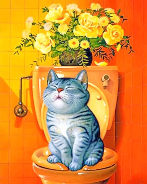 Cat In The Bathroom Paint by numbers