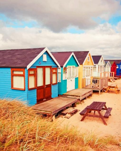 Colorful Houses Beach England paint by numbers