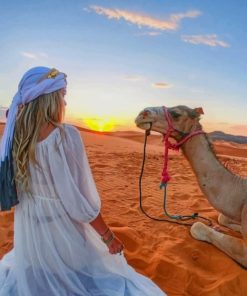 Girl And Camel In Sahara paint by numbers
