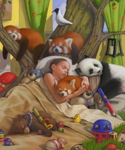 Girl Sleeping With Animals paint by numbers