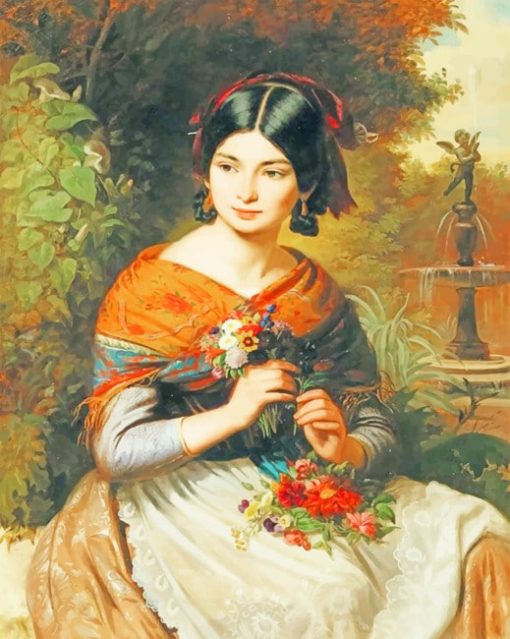 Girl With Flowers Josef Borsos Paint by numbers