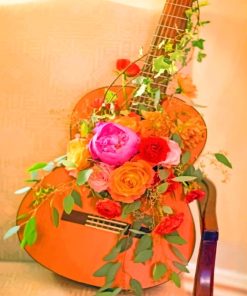 Guitar With Flowers paint by numbers