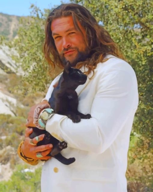 Jason Momoa With A Black Cat Paint by numbers
