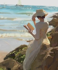 Lady Reading A Book In The Beach paint by numbers