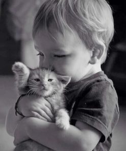 Little Boy Hugging His Kitty Paint by numbers