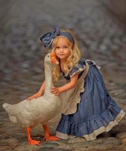 Little Girl With A White Duck Paint by numbers