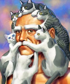 Old Man And Cats paint by numbers