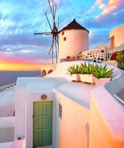 Santorini Greece Windmill paint by numbers