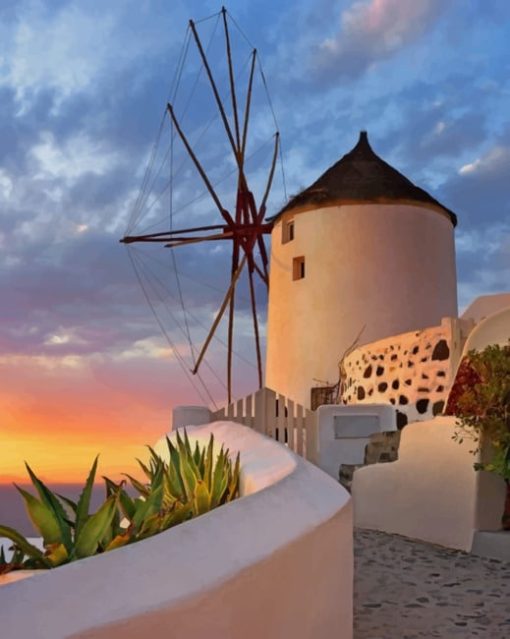 Santorini Greece Windmills paint by numbers