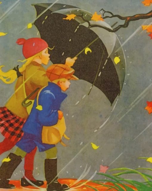 Siblings Under An Umbrella paint by numbers