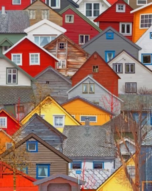 Voss norway Colorful Houses Paint by numbers