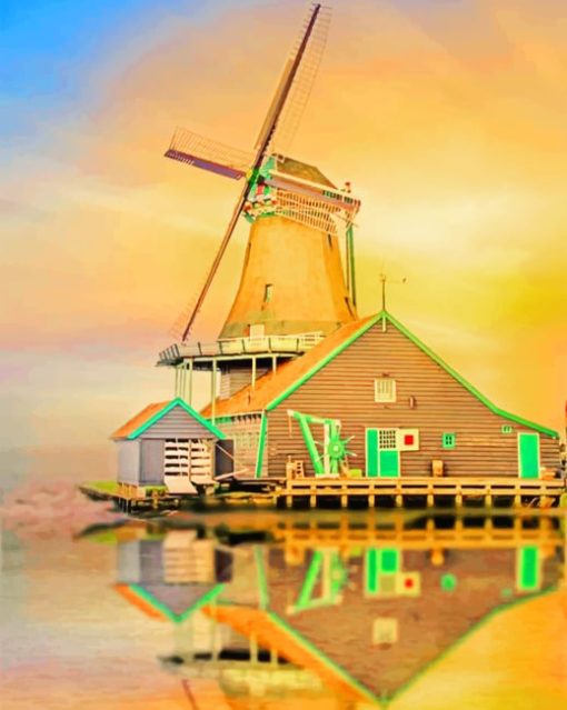 Windmill Water Reflection Paint by numbers