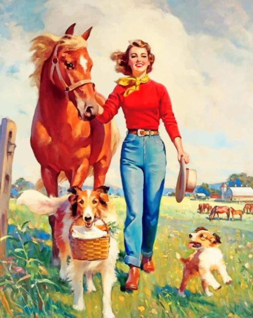 Woman With Her Animals Paint by numbers