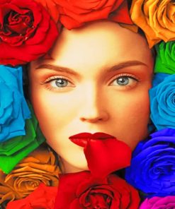 Woman With Rainbow Colors Flowers Paint by numbers